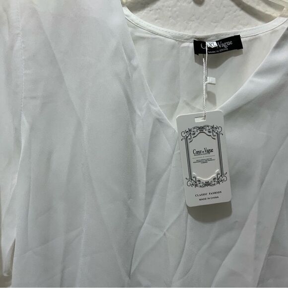 NWT Beautiful white sheer long sleeves blouse designs in France XL - Picture 1 of 6
